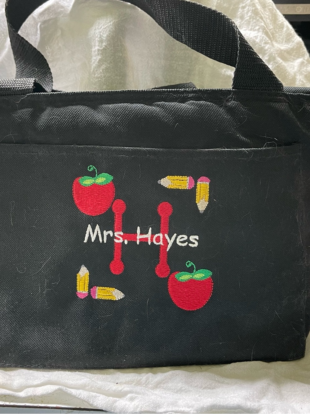 Personalized Black Teacher Lunch Bag with Red Apple Embroidery
